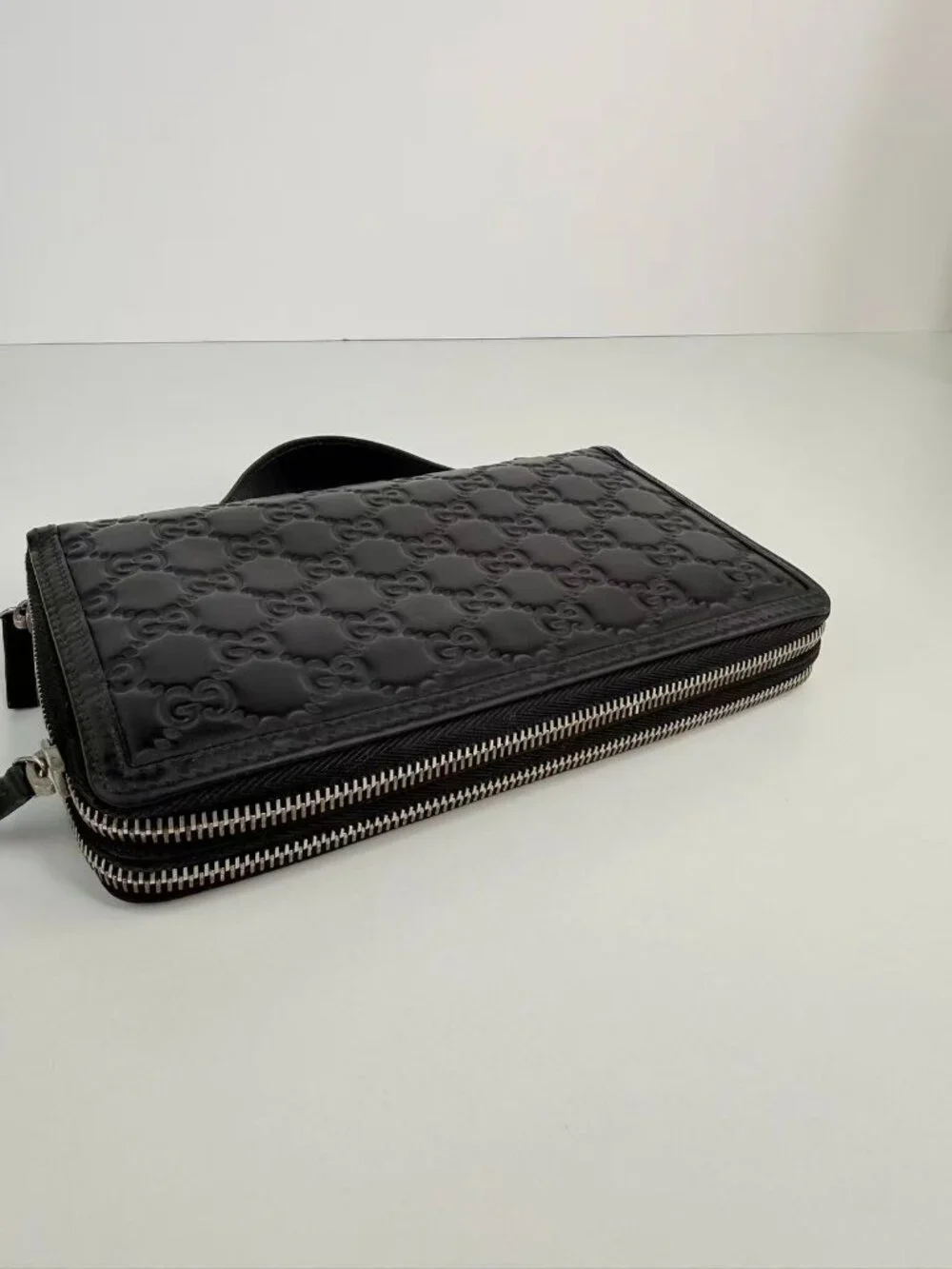 Gucci Signature GG Embossed Leather Zip Around Travel Organizer Clutch Wallet